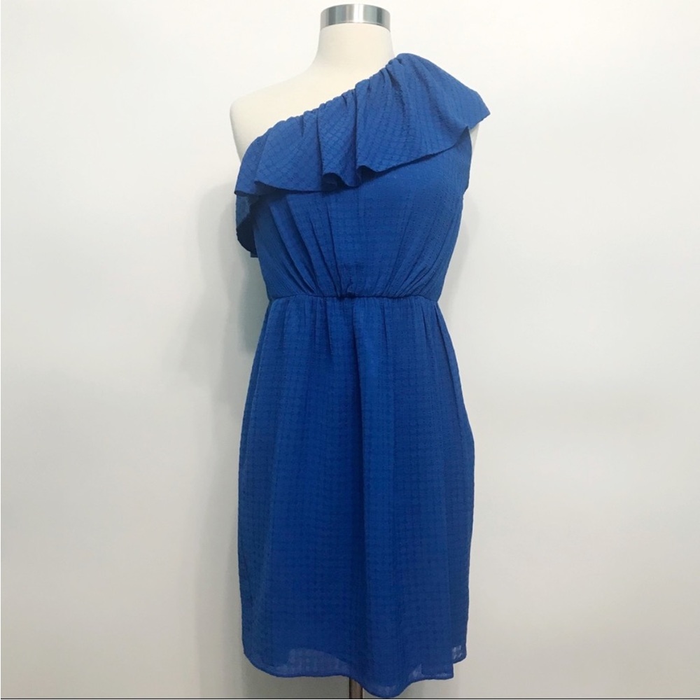 SHOSHANNA | One-Shoulder Blue Fabric Dress